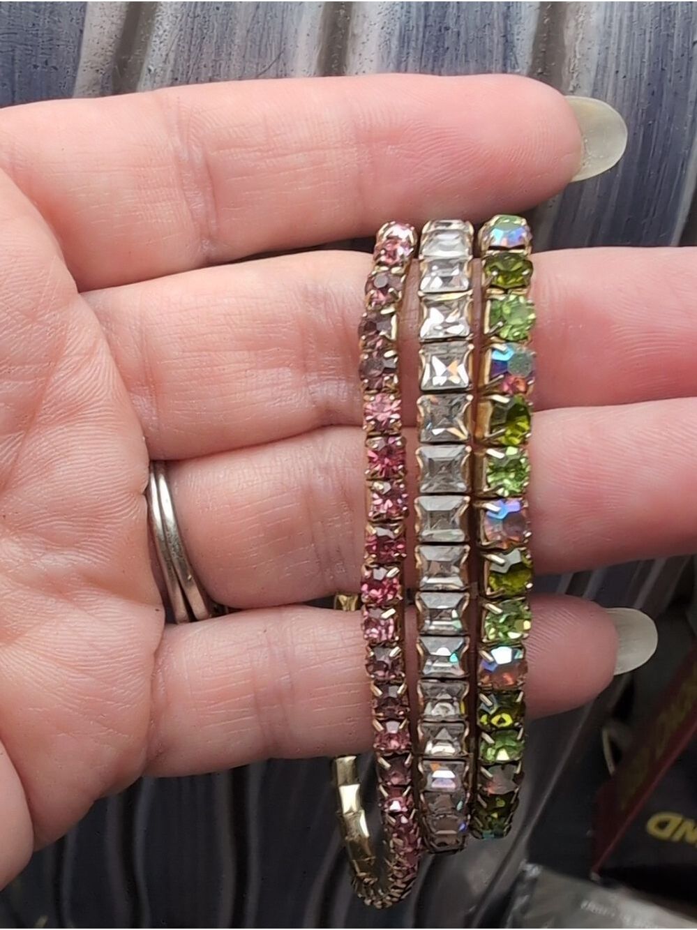 Pink Berry, Square & AB Green Crystal Tennis Bracelet Set - Women Jewelry - Picture 4 of 6